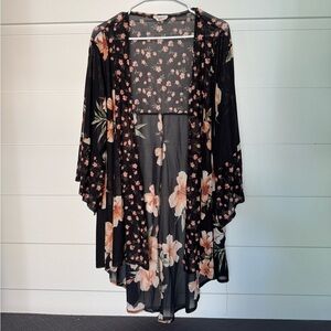 Siren Lily Black Floral Sheer Cover-Up, Women’s 2X